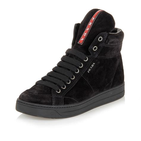 prada black suede trainers|Prada shoes.